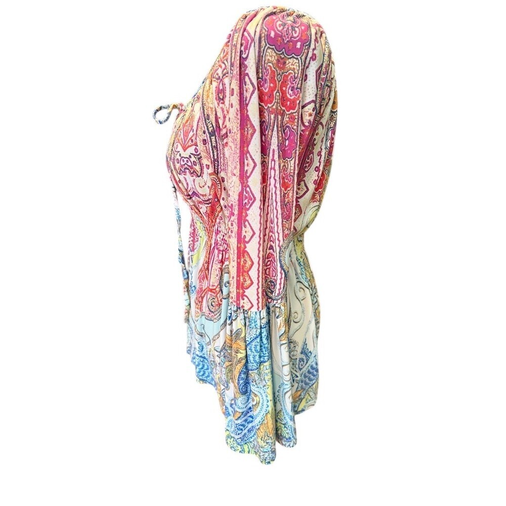 Boston Proper Blouse Womens XS Multicolor Paisley Boho Tunic Bell Sleeve - Picture 4 of 8